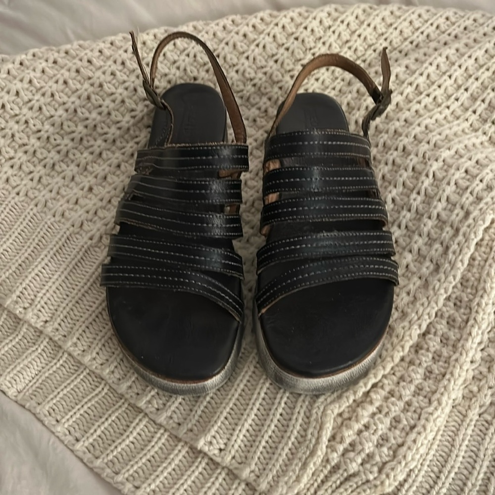 Bed Stu Strappy Black Leather Sandals